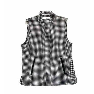 T BY TALBOTS vest size M black white gingham check pockets polyester